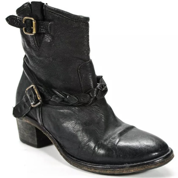 *Lavorate a Mano Italian handmade black ankle boots buckle braid - Picture 1 of 9